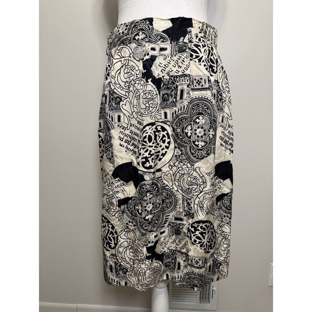 100% Silk Jones New York Vintage Y2K A-Line Skirt Size 12 Black/Beige Chic Lined